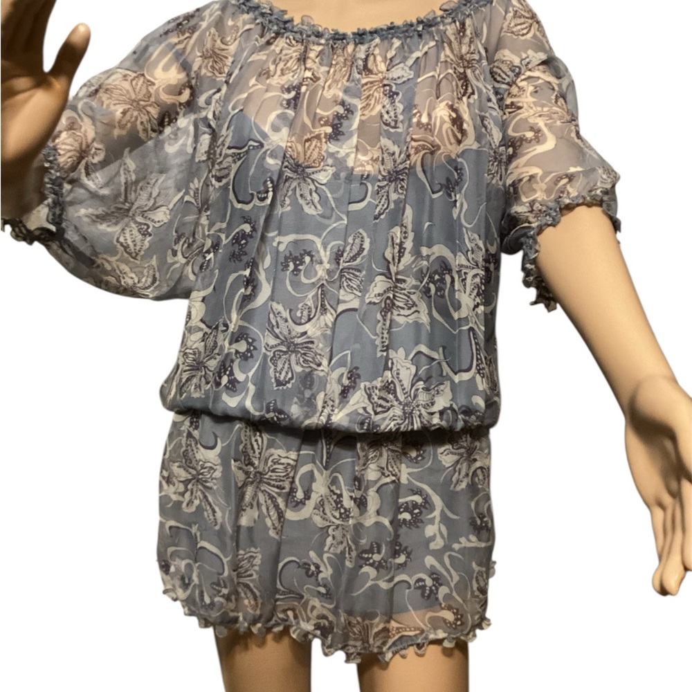 Studio M Floral Sheer Blue over size blouse size small